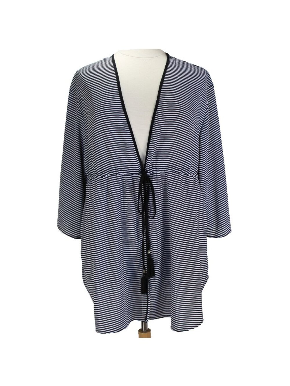 Torrid Shirttail Swim Cover Up Kimono Size 1/2 Black White Stripe 3/4 Sleeve